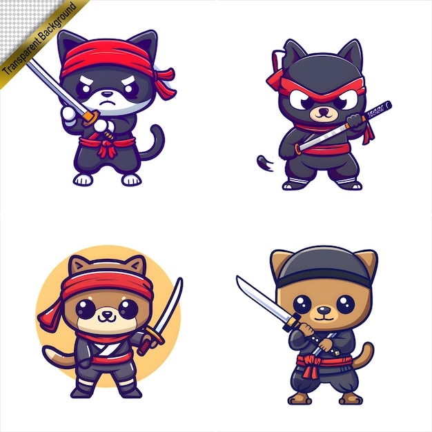 PSD collection de dessins animés ninja dog avec l'épée