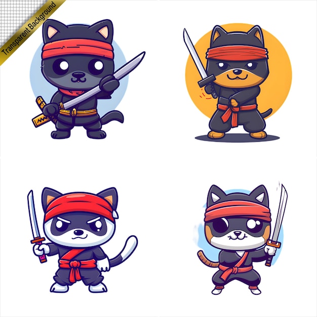 PSD collection de dessins animés ninja dog avec l'épée