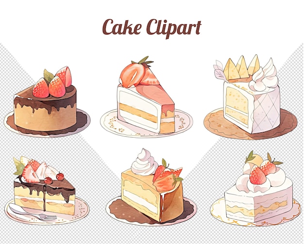 PSD une collection de différents gâteaux avec le titre cake clipart