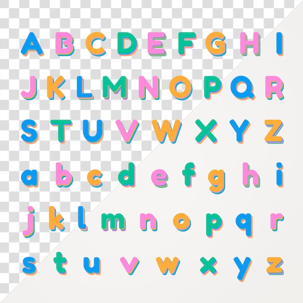 PSD une collection de lettres colorées png 3d