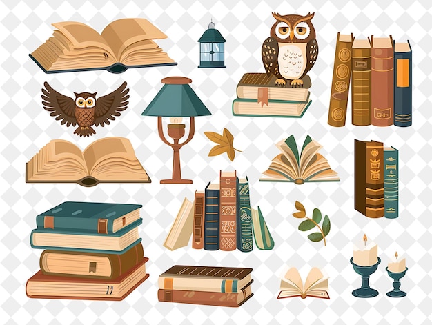 PSD une collection de livres dont le hibou, le hibou et l'oiseau