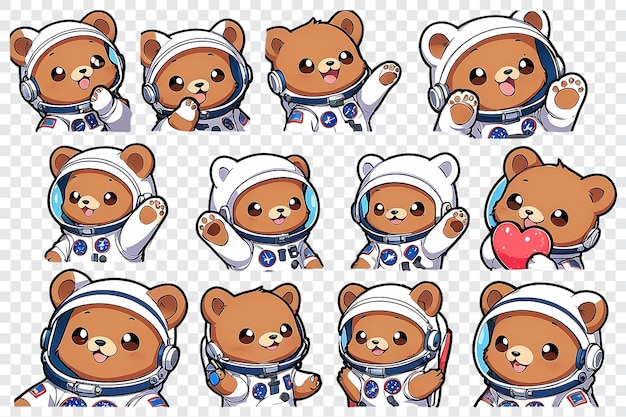 PSD une collection d'ours en peluche mignons en combinaison spatiale