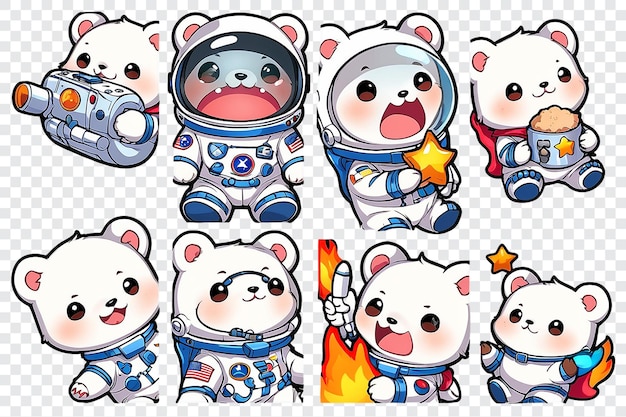 PSD une collection d'ours en peluche mignons en combinaison spatiale