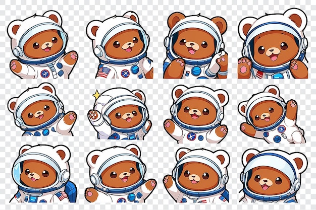 PSD une collection d'ours en peluche mignons en combinaison spatiale