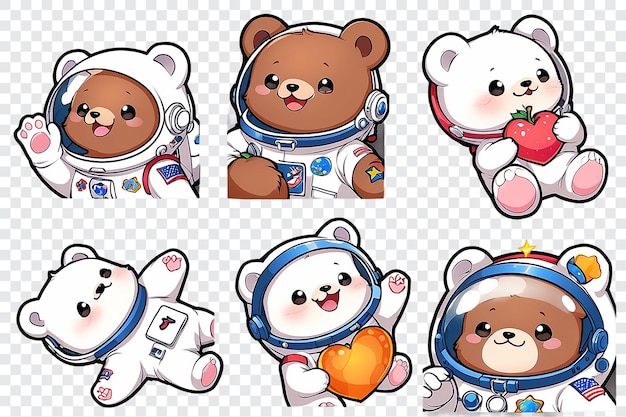 PSD une collection d'ours en peluche mignons en combinaison spatiale