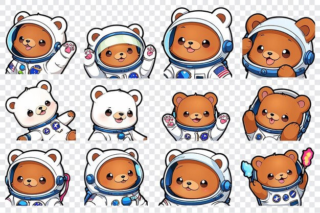 PSD une collection d'ours en peluche mignons en combinaison spatiale