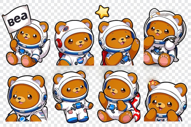 PSD une collection d'ours en peluche mignons en combinaison spatiale