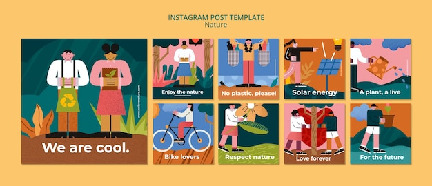 PSD collection de publications instagram d'action de conservation de l'environnement