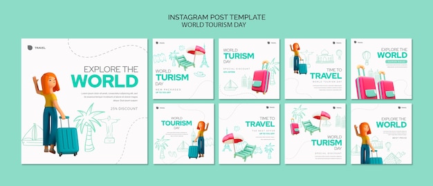 Collection de publications instagram de la journée mondiale du tourisme