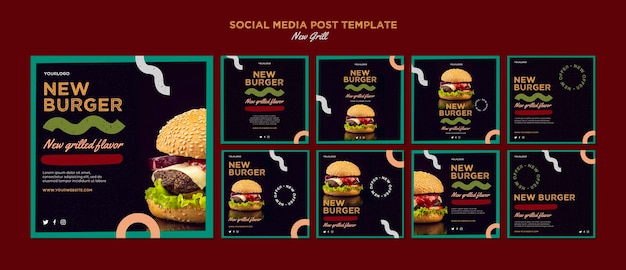 Collection de publications Instagram pour un restaurant de hamburgers