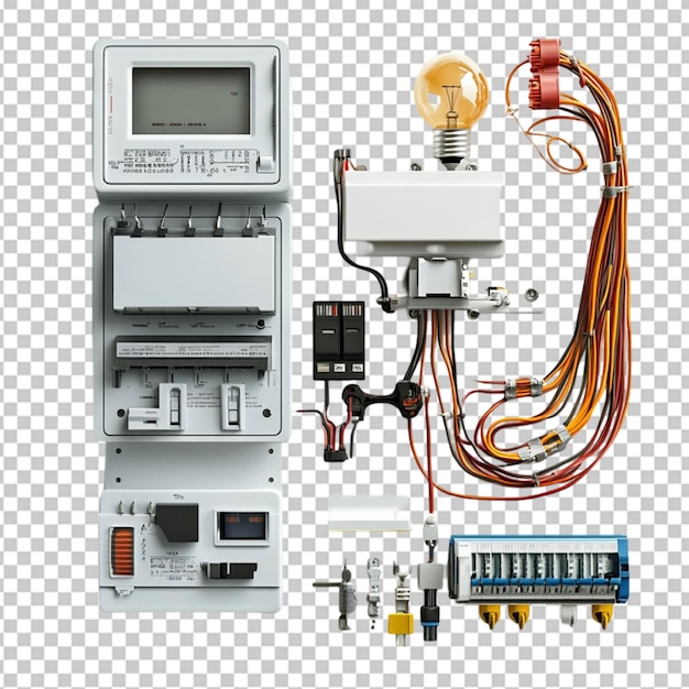 PSD composants et équipements électriques circuit sur fond transparent