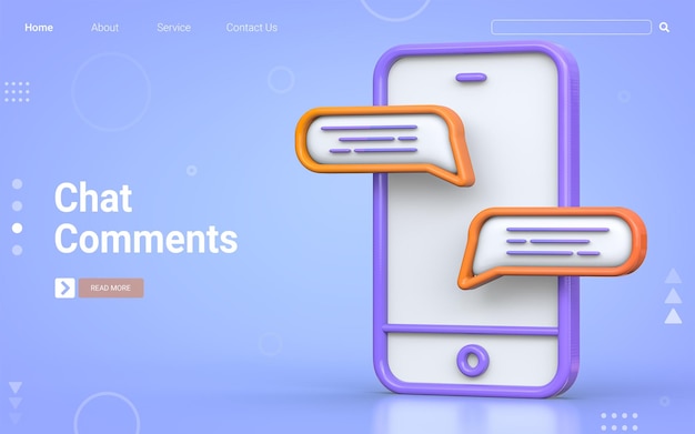 PSD comunicação de mensagem de mídia social, bate-papo, conversa, comunicação no smartphone, conceito de renderização em 3d para banner da web