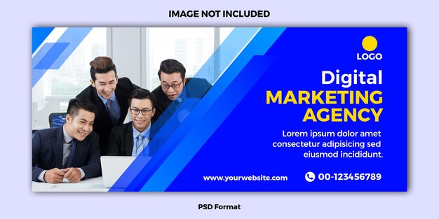 Conception de couverture Facebook PSD pour l'agence de marketing numérique avec des couleurs bleu foncé