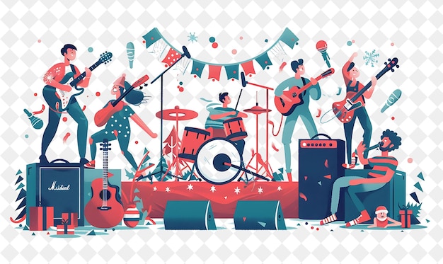 PSD concerto de natal animado com músicos e fãs design is e ilustração design de arte de natal