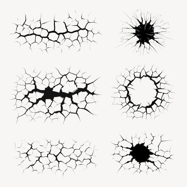 PSD conjunto de ilustrações vetoriais de superfícies rachadas