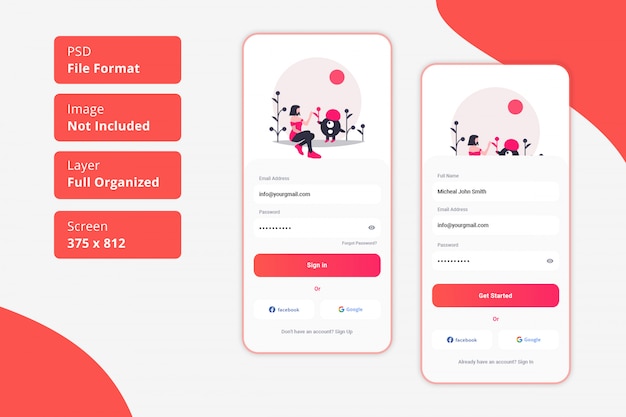 PSD connexion et inscription app ui