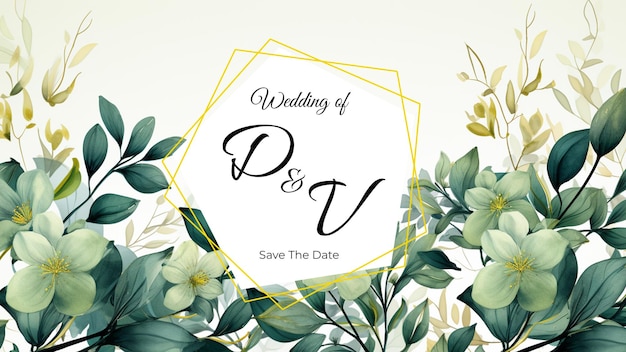 Convite Banner de Folhas de Aquarela de Casamento