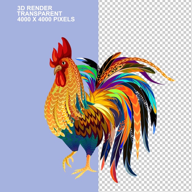 PSD coq multicolore poulet noël chinois coq astrologie chinoise coq oiseau dessin animé