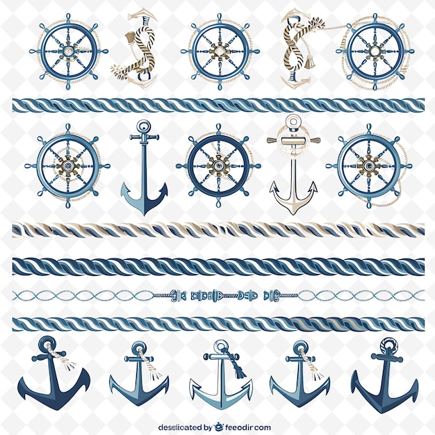 PSD corda nautica decorata con ancore e ruote di nave in calma png natural inspired flat borderline