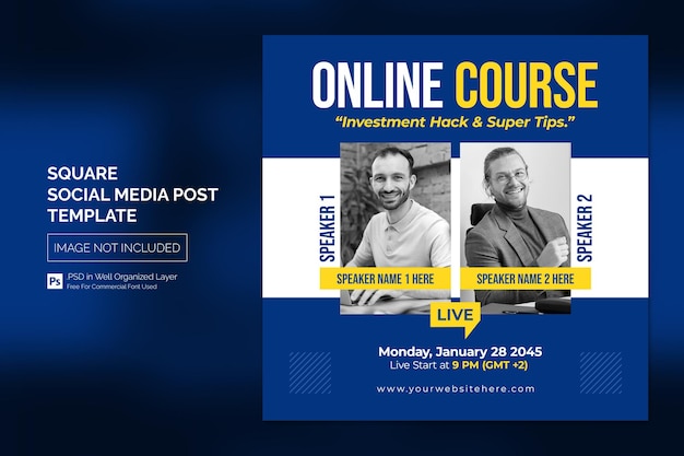 PSD corso online e webinar modello di post sui social media o banner web quadrato