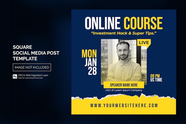 Corso online e webinar Modello di post sui social media o banner Web quadrato