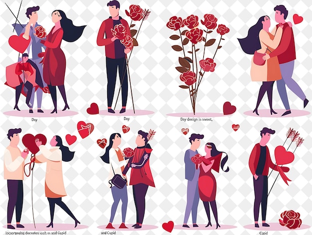 PSD les couples échangent des roses le jour de la saint-valentin le design est le festival d'illustration plat romantique du monde