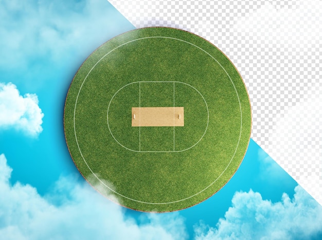 PSD cricket field cricket stadion auf himmelblauem hintergrund und wolken 3d-darstellung