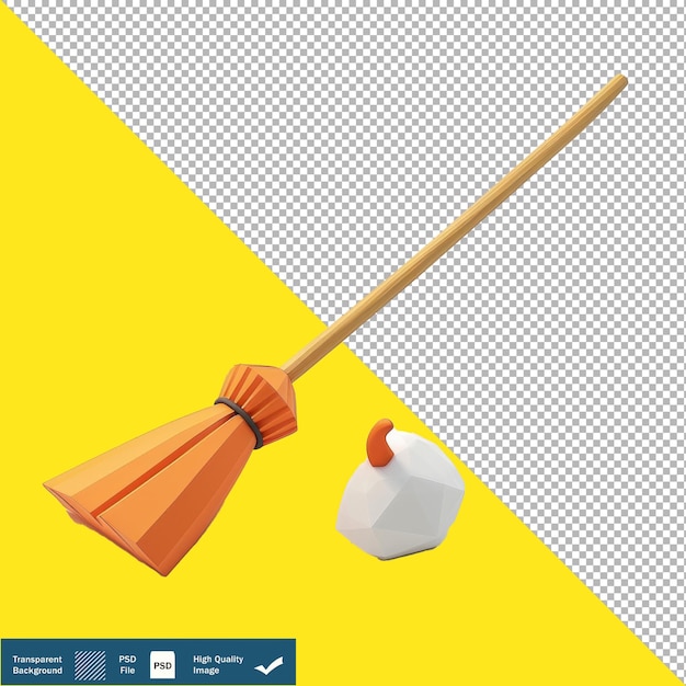 PSD cute flying broomstick 3d isométrico renderização de fundo transparente png psd