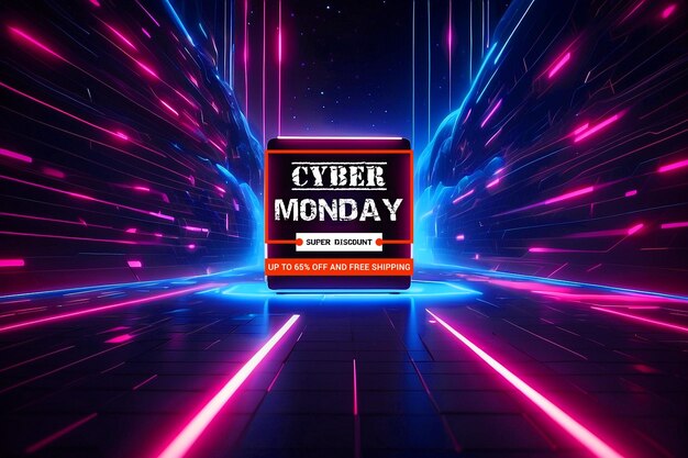 PSD cyber monday sale social media post design template con background tecnologico