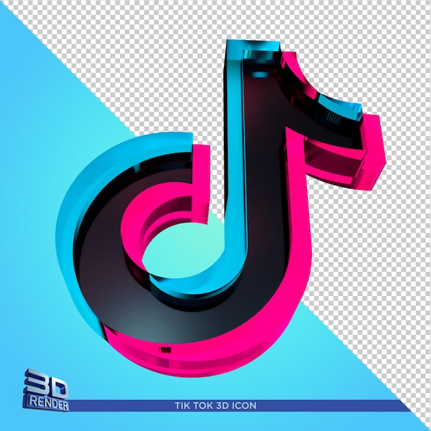 Dark Tik tok Glänzendes 3D-Rendering-Symbol, isoliert im 3D-Rendering