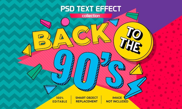 PSD de volta ao efeito de texto retrô colorido dos anos 90