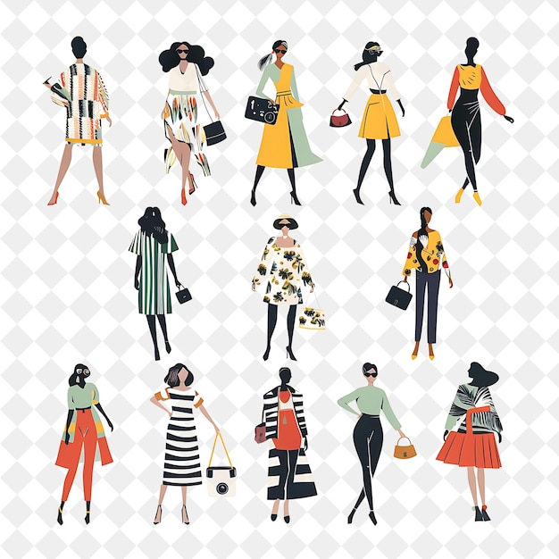 PSD défilé de mode de printemps avec des mannequins présentant les dernières tendances png festival illustrations d'art plat 2d