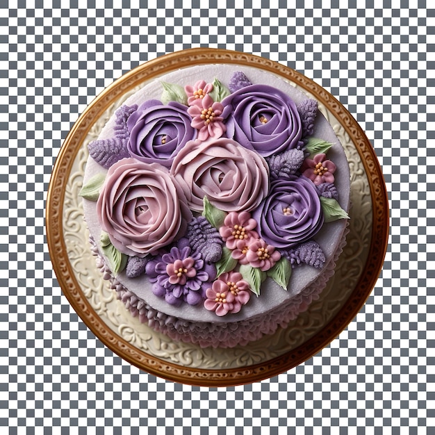 PSD délicieux gâteau lavande mauve décoré sur fond transparent