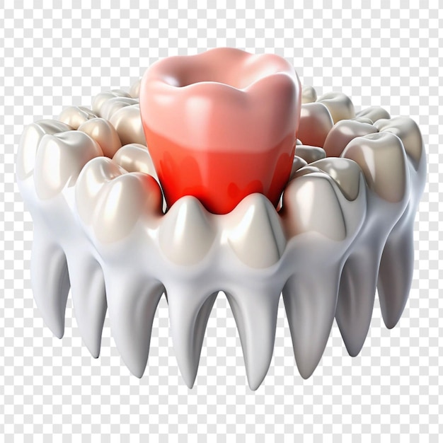 PSD une dent douloureuse au milieu de dents saines isolée sur un fond transparent