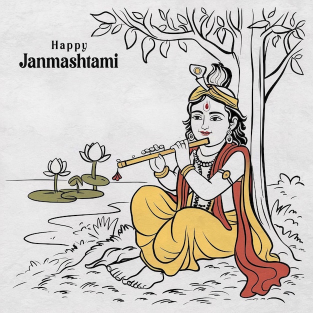 PSD der hinduistische herr krishna spielt bansuri-flüte beim happy janmashtami-festival in indien