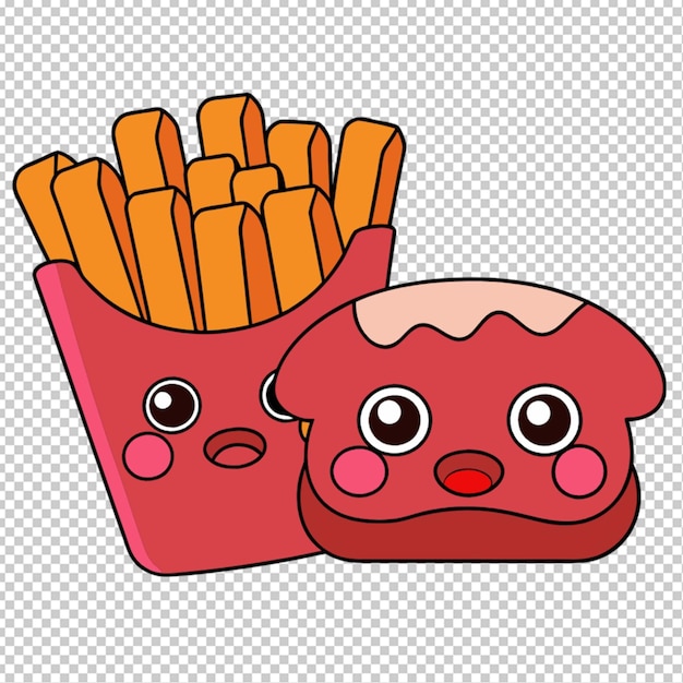 desenho animado Kawaii bife e batatas fritas fundo transparente