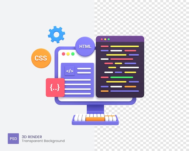 PSD desenvolvimento web 3d ou desenvolvimento de software ou codificação e programação de web design