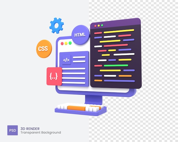 PSD desenvolvimento web 3d ou desenvolvimento de software ou codificação e programação de web design