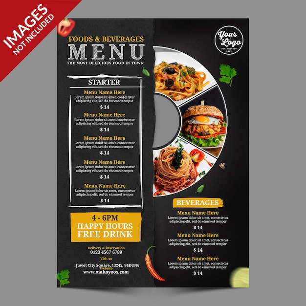 Design de capa de menu de comida vintage Premium PSD Templat