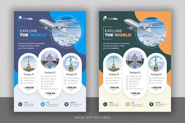 PSD design de folheto comercial e modelo de página de capa do folheto para agência de viagens