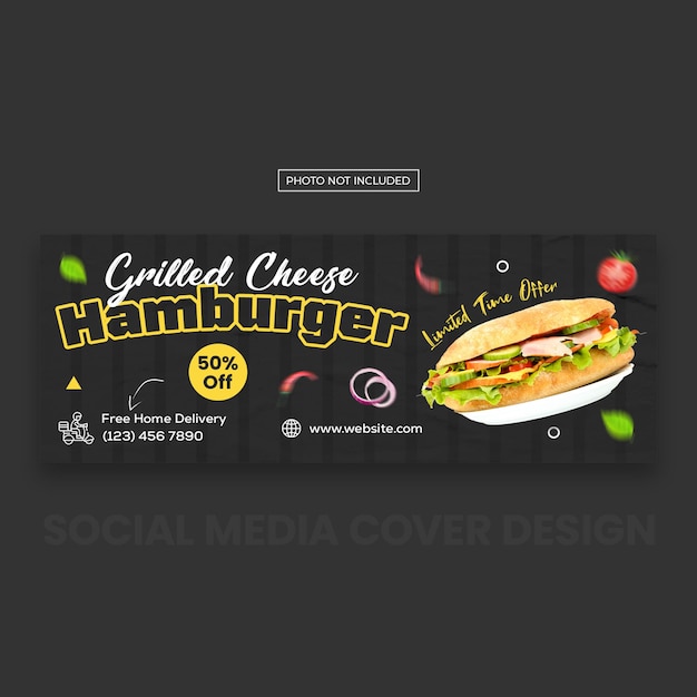 PSD design de modelo de capa de menu de comida e mídia social de restaurante