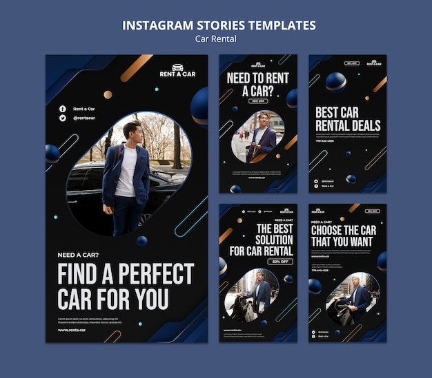 Design der vorlage für instagram-geschichten der autovermietung