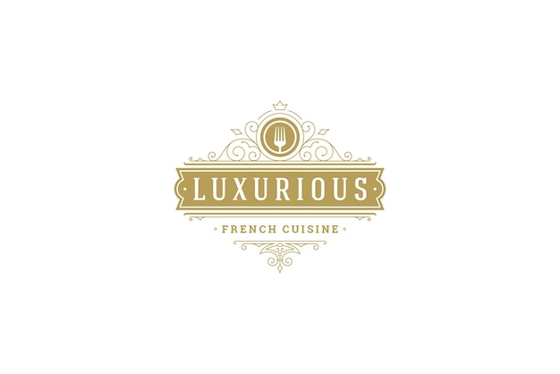 PSD design du logo du restaurant avec des ornements en or