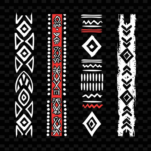 Designes de bordures de tissu de boue africain avec des motifs stylisés uniques géométriques et trib PNG