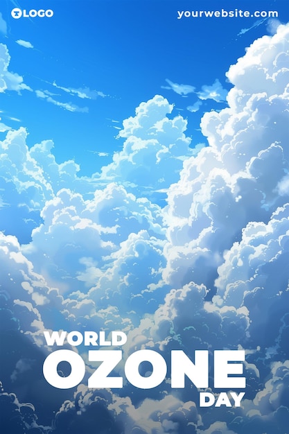 PSD dessin de l'affiche des nuages du ciel de la journée mondiale de l'ozone