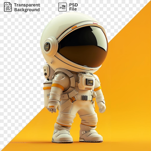 dessin animé d'astronaute PSD 3D explorant une planète lointaine portant un casque blanc et une ceinture noire avec un jouet à proximité et un bras et une jambe blancs visibles au premier plan