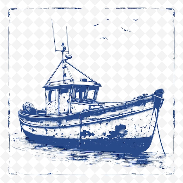 PSD un dessin d'un bateau qui a un bateau dessus