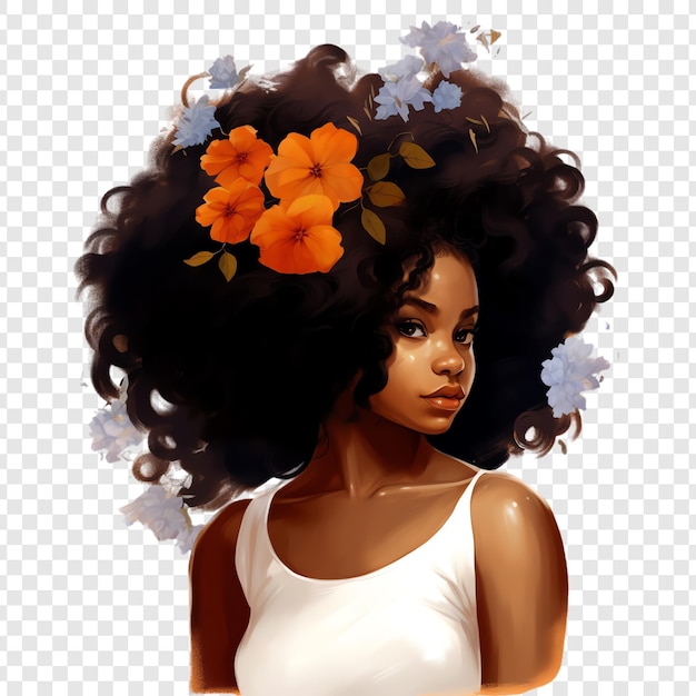 PSD un dessin d'une femme avec des fleurs sur la tête