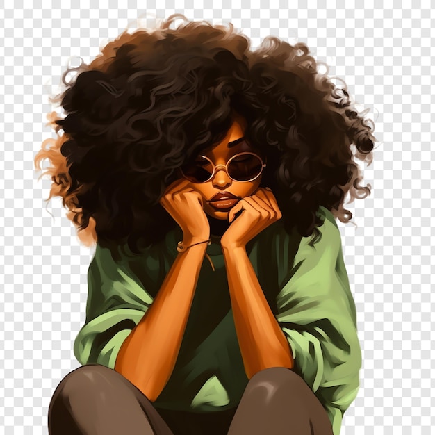 PSD un dessin d'une femme portant des lunettes de soleil avec une chemise verte dessus