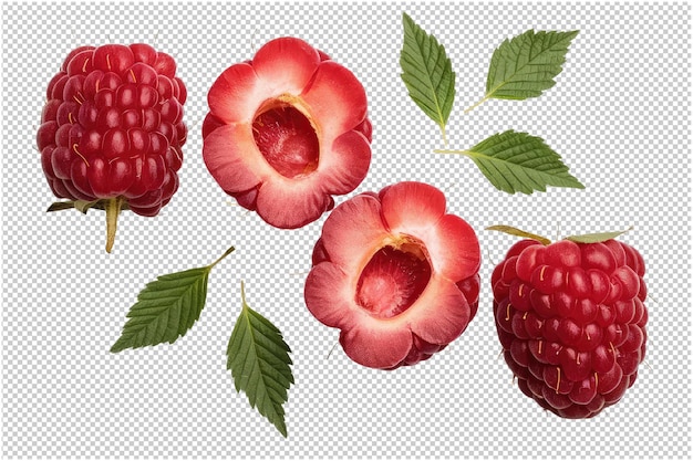 PSD un dessin de framboises et de feuilles sur un fond à carreaux